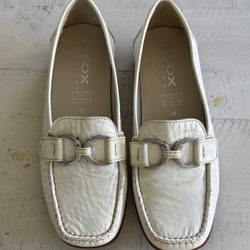 Geox Women's white patent Loafers with crystals